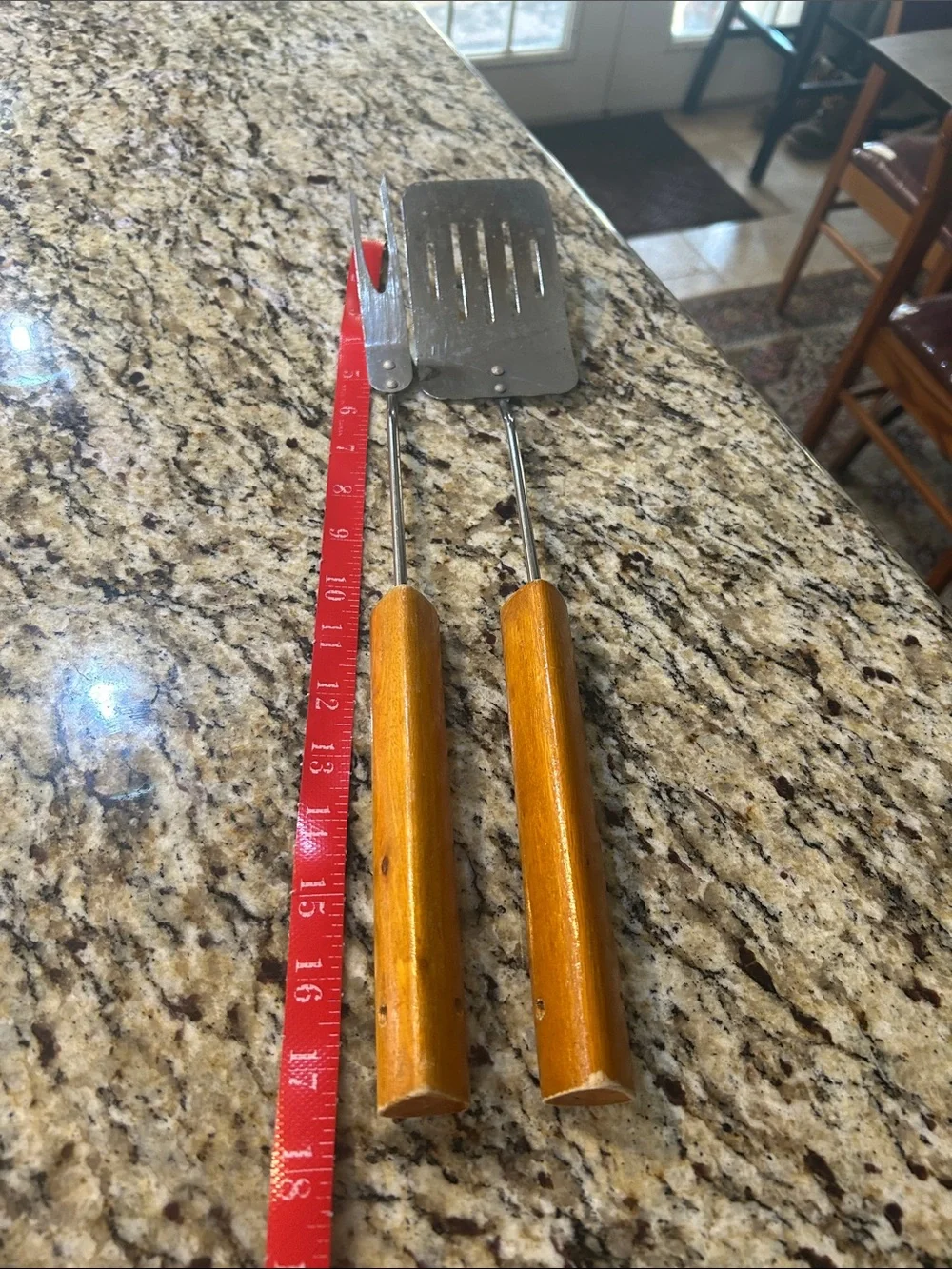 Wood-Handled Spatula and Fork Grill Set - Brown